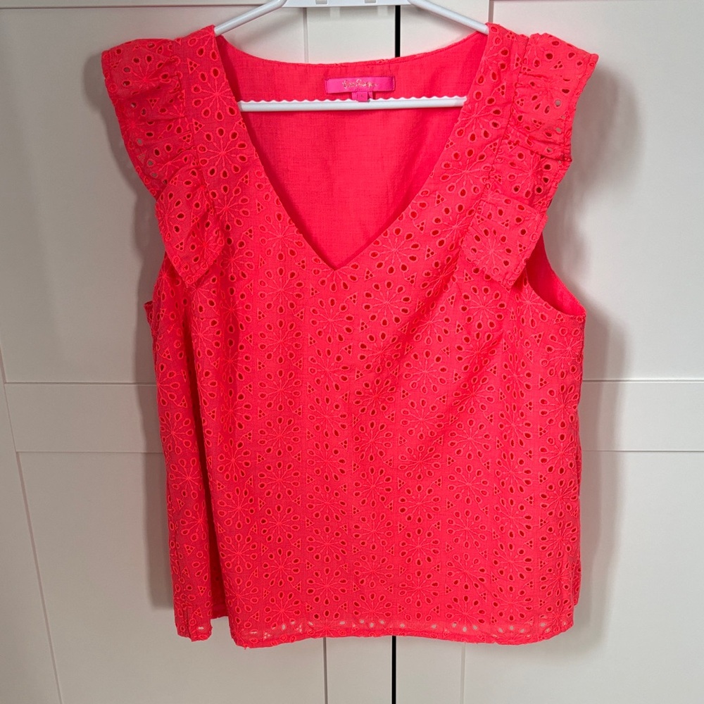 Lilly Pulitzer Coral Eyelet Ruffle Top